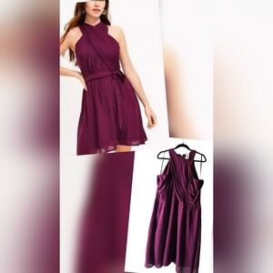 NWT‎ LOFT Plus Chic Deep Purple Cross Halter Dress - Plus Size 18